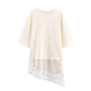 HH Spring Woman Elegant Round Collar Short Sleeves Splice Lace Decoration Asymmetrical T-shirt Female Chic Casual Solid Tops - Clothesfassion.store