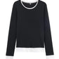 HH Spring Woman Elegant Solid 3 - Color Round Collar Double Contrast Tops Female Casual Long Sleeves Versatile Slim T-shirt - Clothesfassion.store