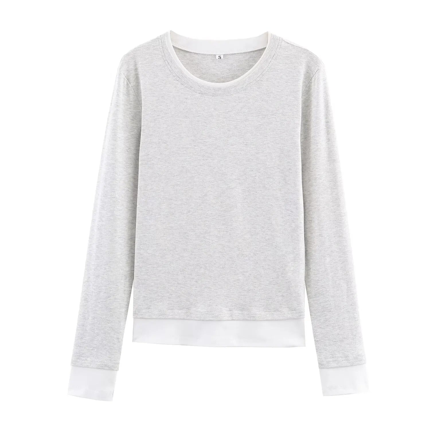HH Spring Woman Elegant Solid 3 - Color Round Collar Double Contrast Tops Female Casual Long Sleeves Versatile Slim T-shirt - Clothesfassion.store