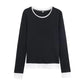HH Spring Woman Elegant Solid 3 - Color Round Collar Double Contrast Tops Female Casual Long Sleeves Versatile Slim T-shirt - Clothesfassion.store