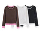 HH Spring Woman Elegant Solid 3 - Color Round Collar Double Contrast Tops Female Casual Long Sleeves Versatile Slim T-shirt - Clothesfassion.store