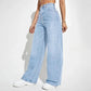 High Waist Denim Pants For Women Stretchy Wide - Leg Jeans With Pockets Casual Straight Leg Summer Autumn Female Jean Trousers - Clothesfassion.store
