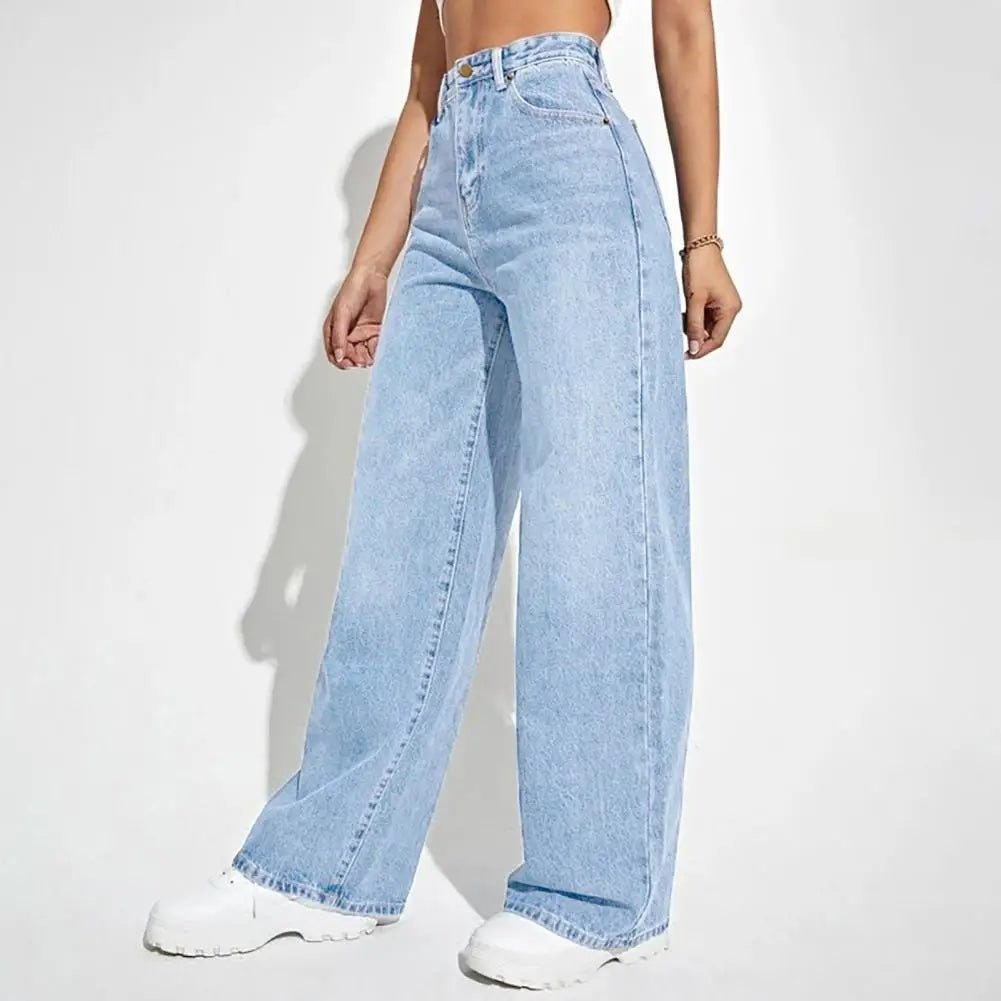 High Waist Denim Pants For Women Stretchy Wide - Leg Jeans With Pockets Casual Straight Leg Summer Autumn Female Jean Trousers - Clothesfassion.store