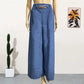 High Waist Solid Color Wide Leg Pants Summer Chic Loose Elegant Metal Flared Pant Office Ladies Straight Holiday Women Trousers - Clothesfassion.store