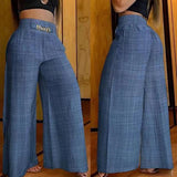 High Waist Solid Color Wide Leg Pants Summer Chic Loose Elegant Metal Flared Pant Office Ladies Straight Holiday Women Trousers - Clothesfassion.store