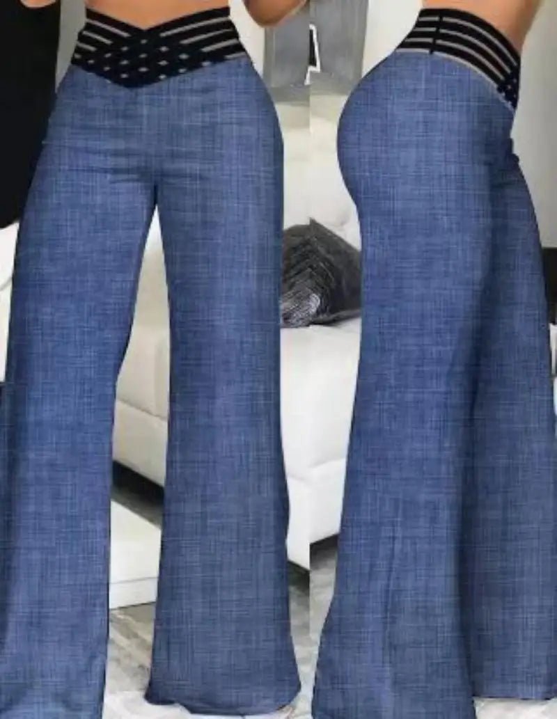 High Waist Solid Color Wide Leg Pants Summer Chic Loose Elegant Metal Flared Pant Office Ladies Straight Holiday Women Trousers - Clothesfassion.store