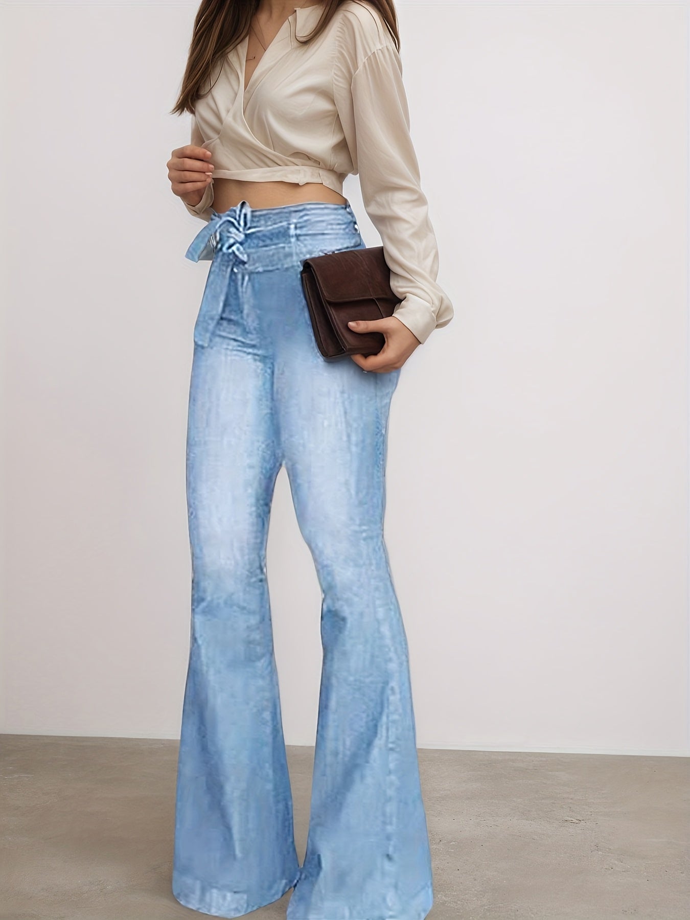 High Waisted Flared Jeans - Women’s Flared Jeans Elastic Wide Leg Jeans, High Waisted Design, Showcasing Perfect Curves. High Quality Fabrics Are Soft, Breathable, And Elastic, Making Them The Bes - Clothesfassion.store