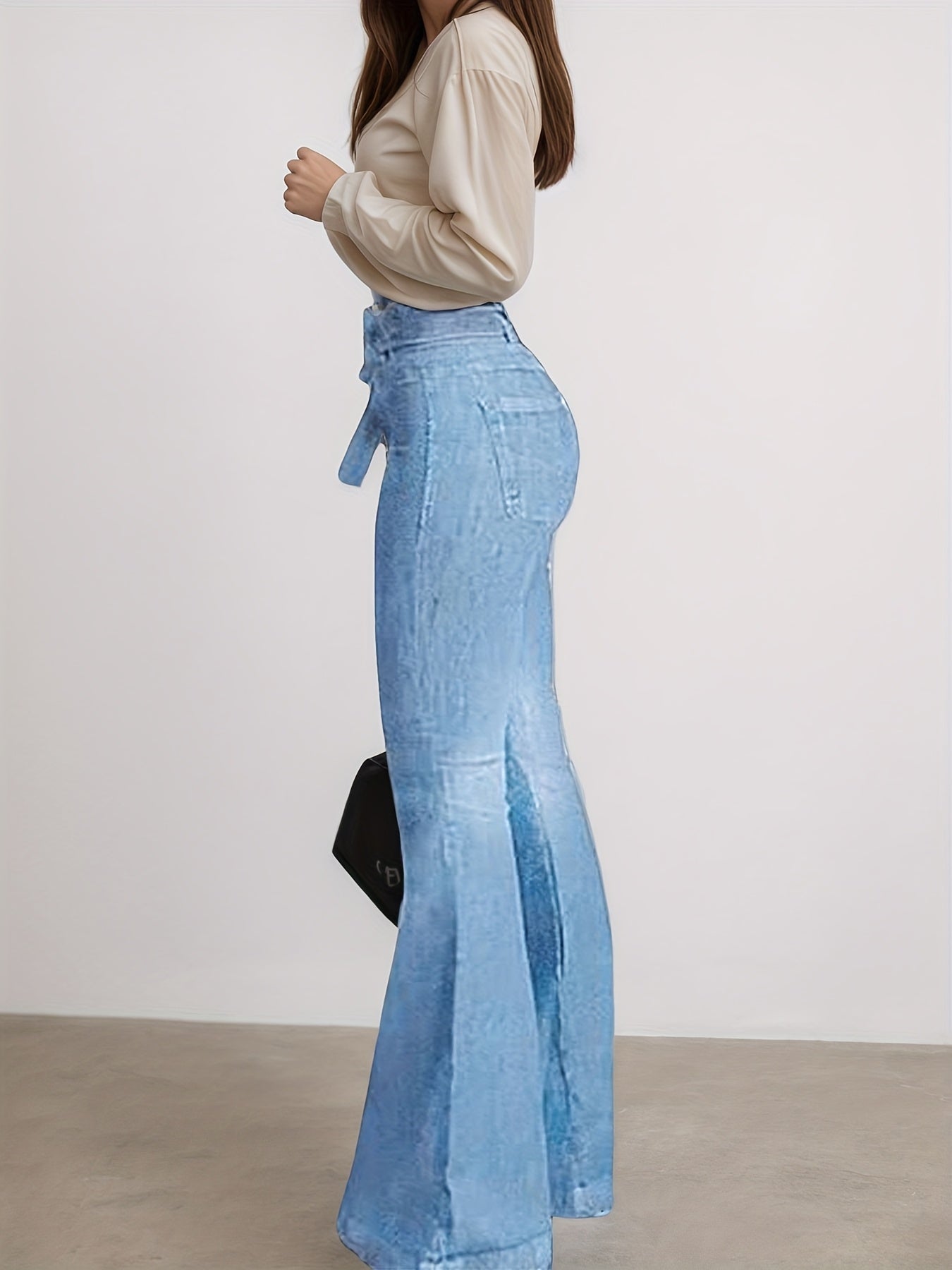 High Waisted Flared Jeans - Women’s Flared Jeans Elastic Wide Leg Jeans, High Waisted Design, Showcasing Perfect Curves. High Quality Fabrics Are Soft, Breathable, And Elastic, Making Them The Bes - Clothesfassion.store