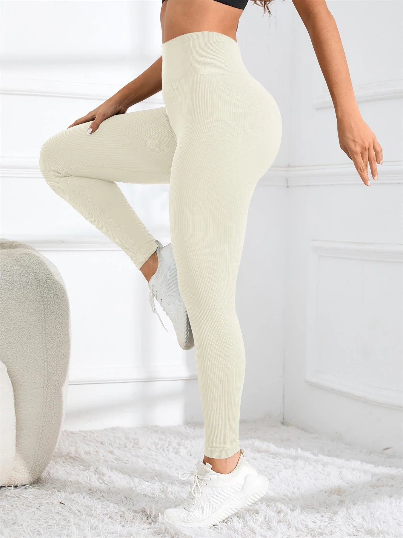 High Waisted Seamless Yoga Leggings, Ribbed Sportswear Tights, Fitness Apparel for Women, Gym and Casual Wear For Fall & Winter - Clothesfassion.store