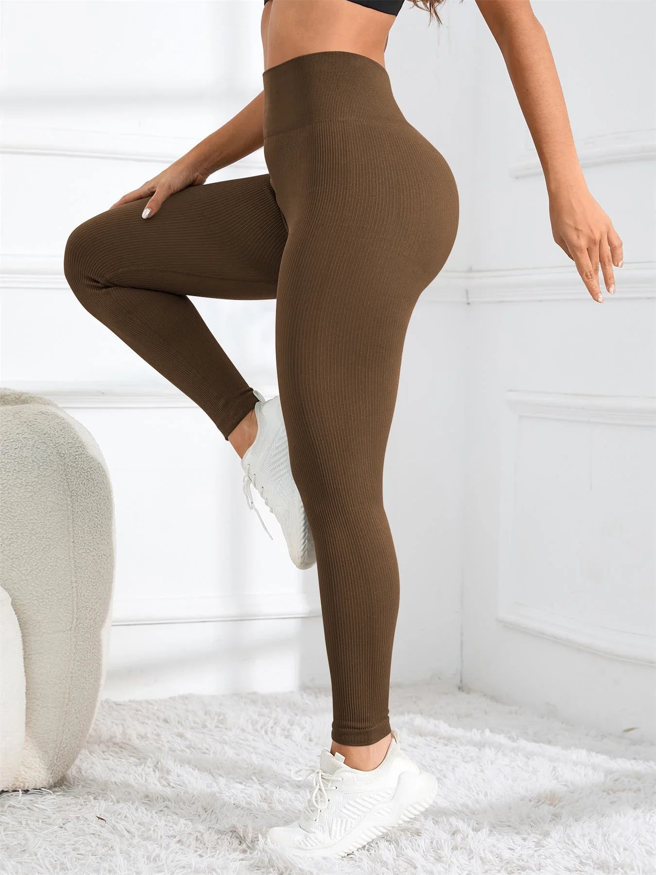 High Waisted Seamless Yoga Leggings, Ribbed Sportswear Tights, Fitness Apparel for Women, Gym and Casual Wear For Fall & Winter - Clothesfassion.store