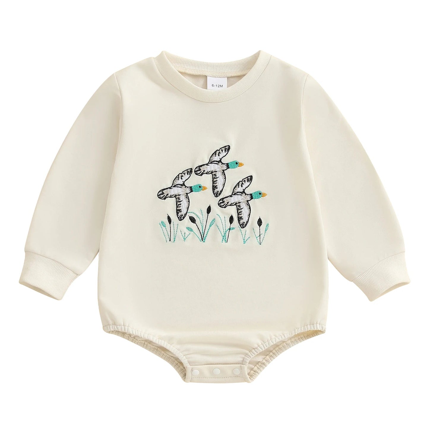 Infant Boys Fall Overalls with Long Sleeves and Crew Neck Featuring Adorable Duck Embroidery on Sweatshirt Style Romper - Clothesfassion.store