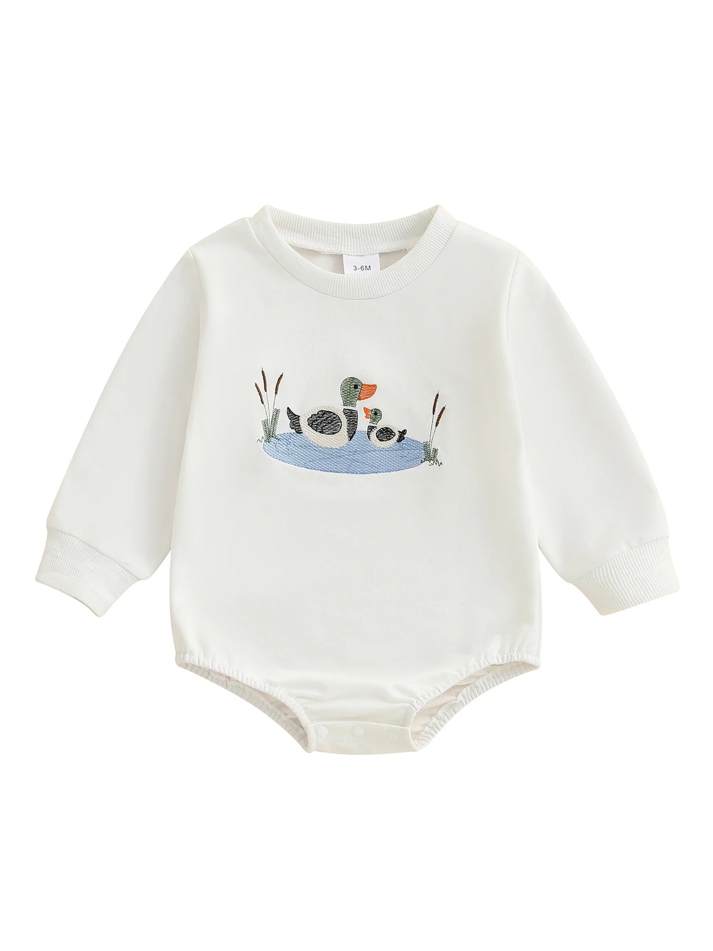 Infant Boys Fall Overalls with Long Sleeves and Crew Neck Featuring Adorable Duck Embroidery on Sweatshirt Style Romper - Clothesfassion.store