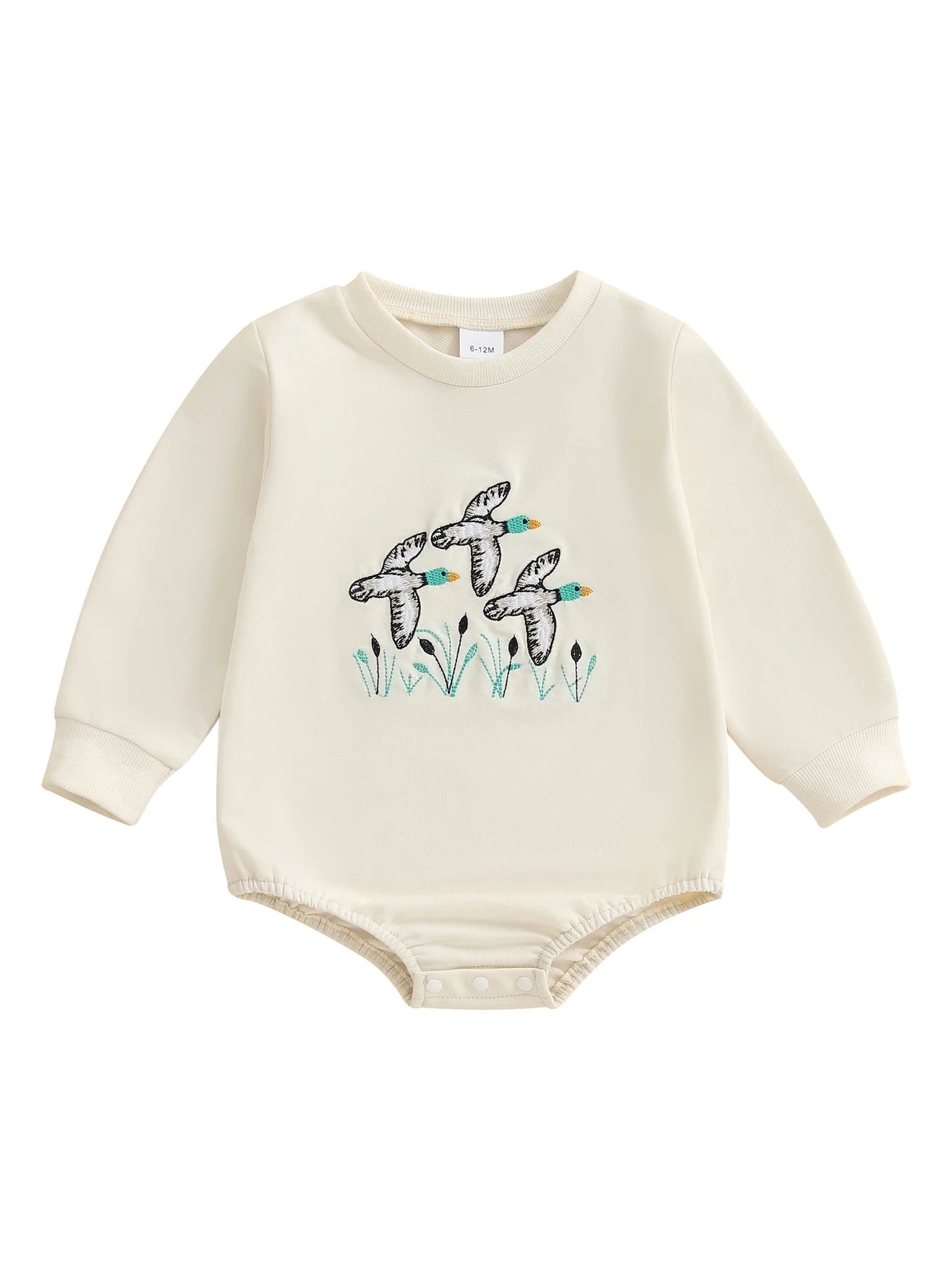 Infant Boys Fall Overalls with Long Sleeves and Crew Neck Featuring Adorable Duck Embroidery on Sweatshirt Style Romper - Clothesfassion.store