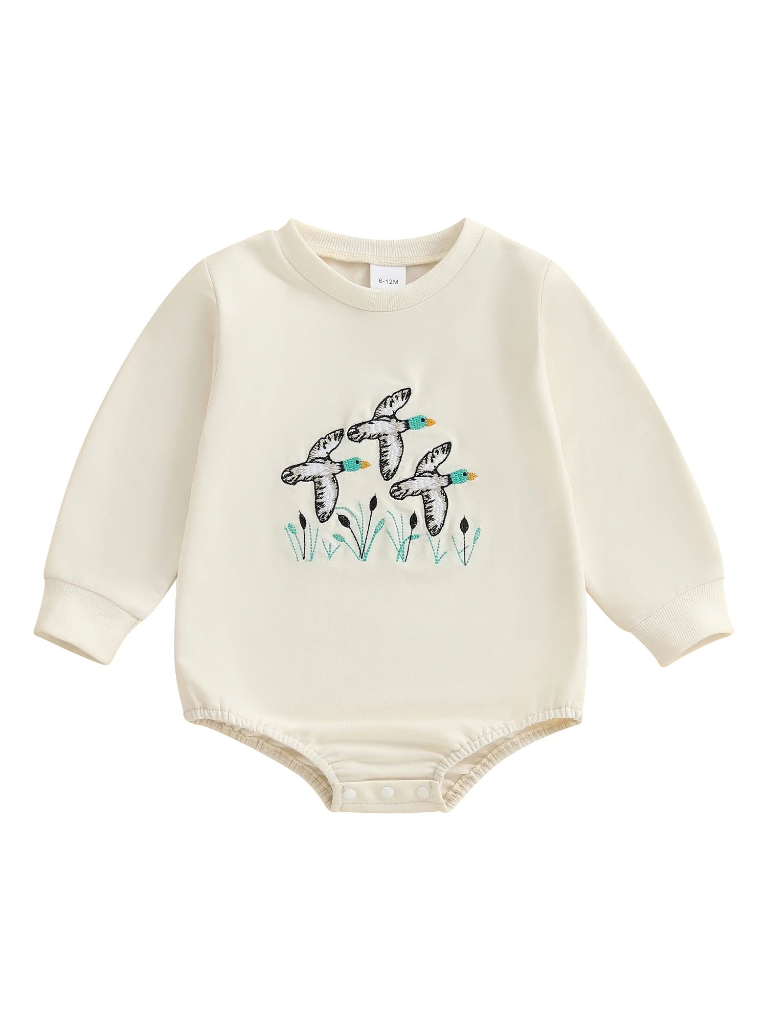 Infant Boys Fall Overalls with Long Sleeves and Crew Neck Featuring Adorable Duck Embroidery on Sweatshirt Style Romper - Clothesfassion.store