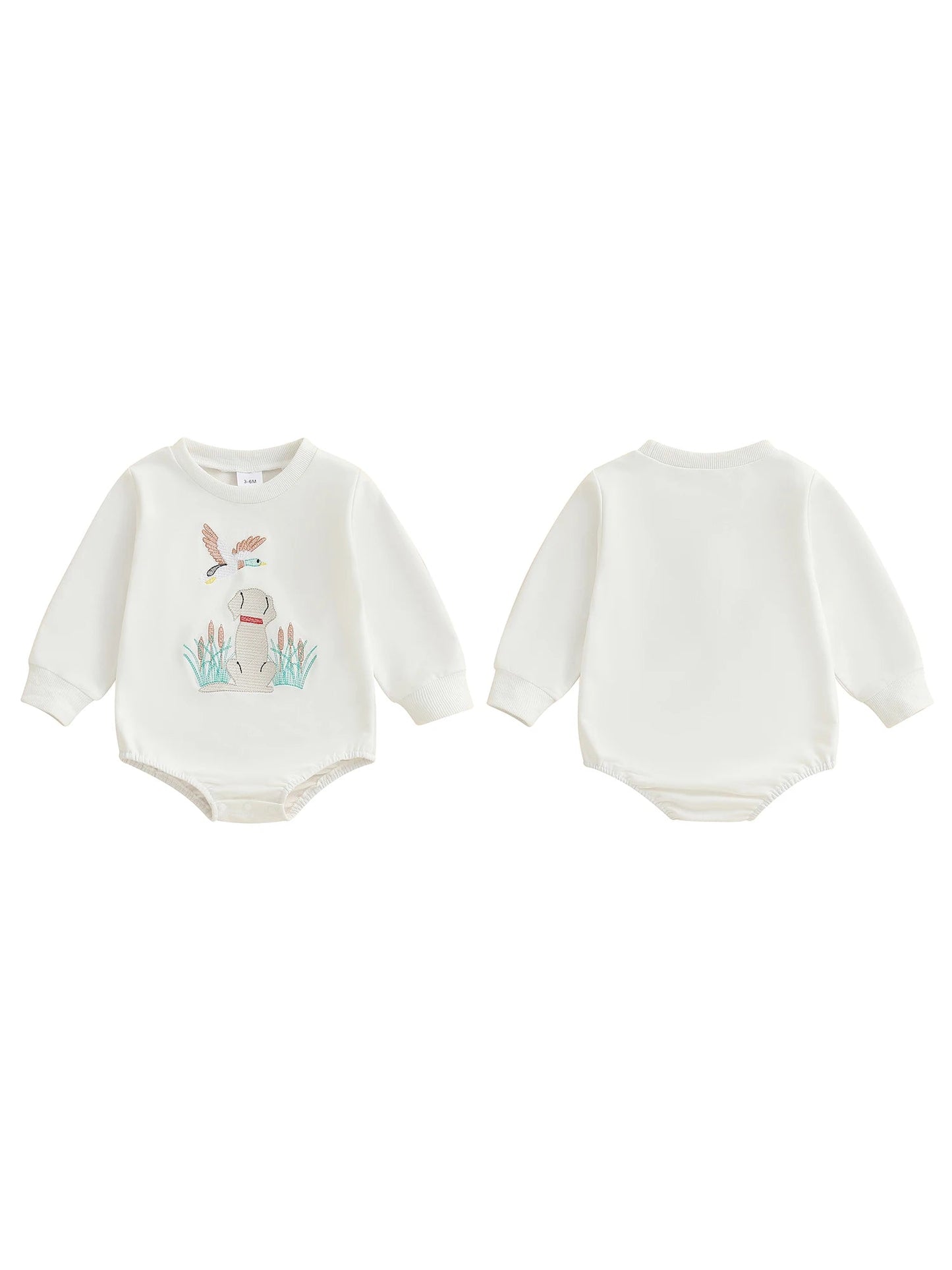 Infant Boys Fall Overalls with Long Sleeves and Crew Neck Featuring Adorable Duck Embroidery on Sweatshirt Style Romper - Clothesfassion.store