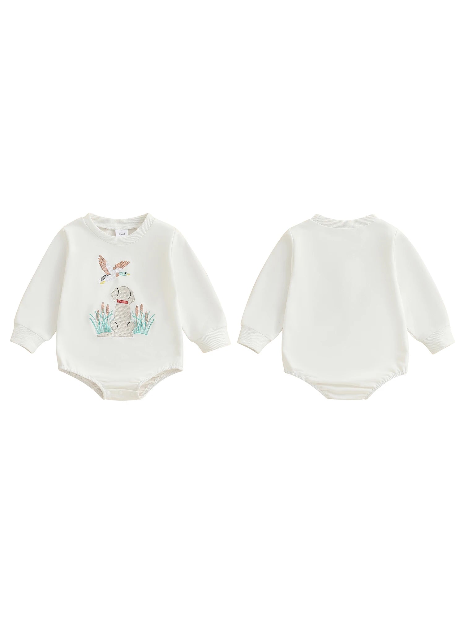 Infant Boys Fall Overalls with Long Sleeves and Crew Neck Featuring Adorable Duck Embroidery on Sweatshirt Style Romper - Clothesfassion.store