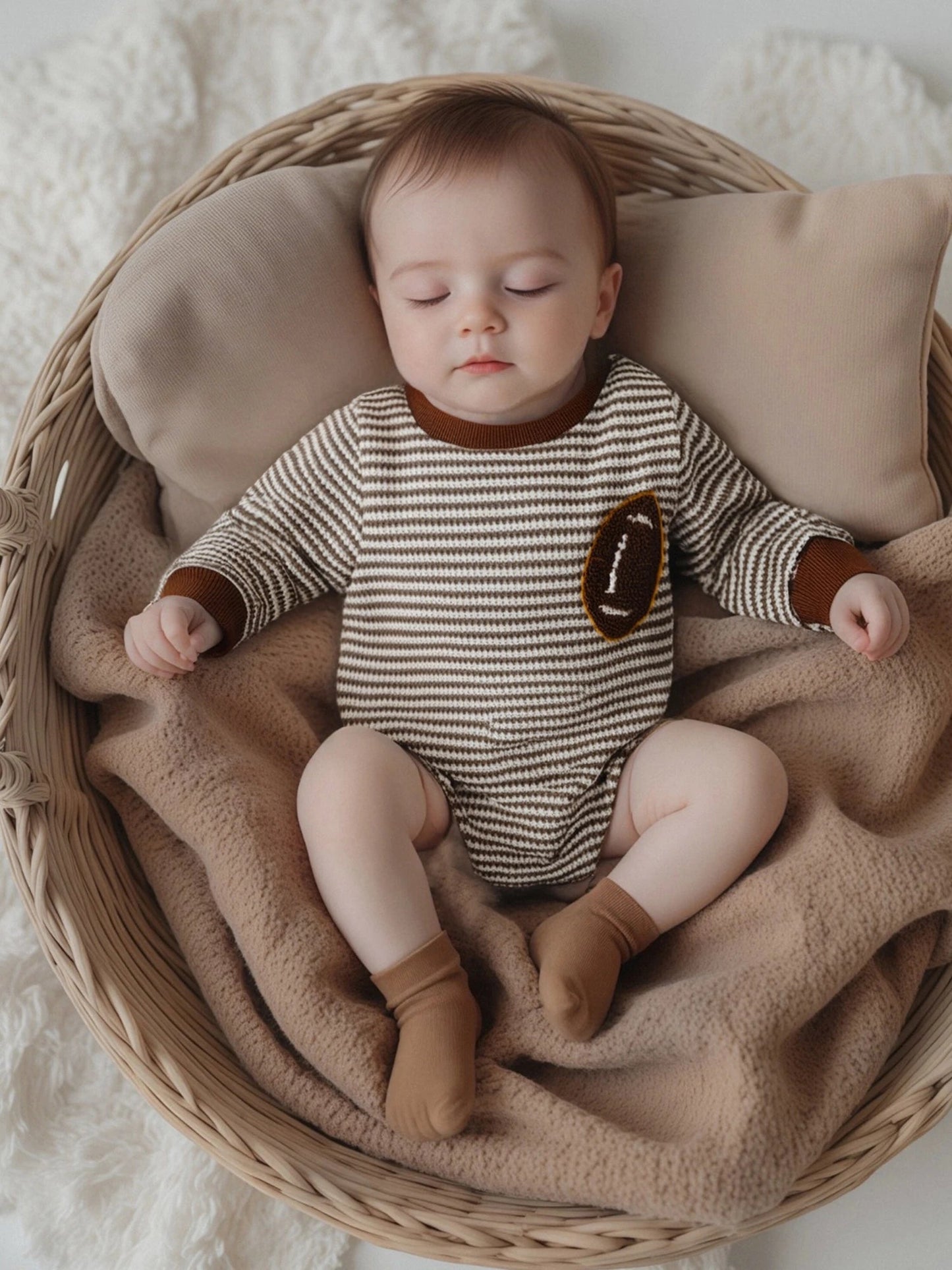 Infant Boys Fall Sweatshirt with Long Sleeves Crewneck Rugby Embroidery and Striped Design for Autumn - Clothesfassion.store