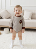 Infant Boys Fall Sweatshirt with Long Sleeves Crewneck Rugby Embroidery and Striped Design for Autumn - Clothesfassion.store