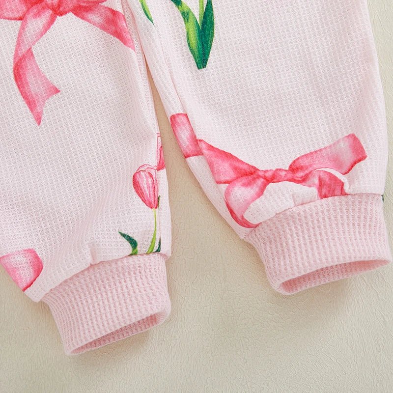 Infant Girl 2 - Piece Autumn Ensemble with Long Sleeve Bow Print Sweatshirt and Pants - Adorable Toddler Clothing Set - Clothesfassion.store
