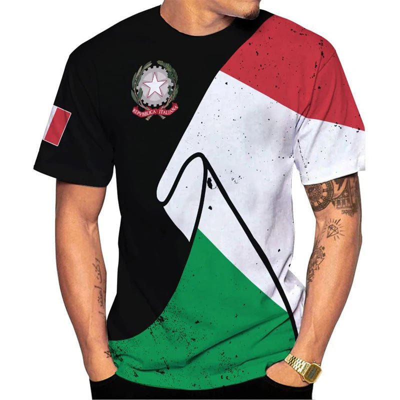 Italy Flag T-Shirts Italian National Emblem Printed Round Neck Short Sleeves Tee Shirts Men Women Kids Clothes Streetwear Tees - Clothesfassion.store