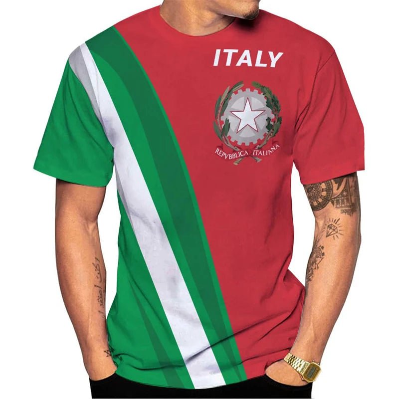 Italy Flag T-Shirts Italian National Emblem Printed Round Neck Short Sleeves Tee Shirts Men Women Kids Clothes Streetwear Tees - Clothesfassion.store