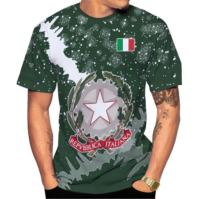 Italy Flag T-Shirts Italian National Emblem Printed Round Neck Short Sleeves Tee Shirts Men Women Kids Clothes Streetwear Tees - Clothesfassion.store