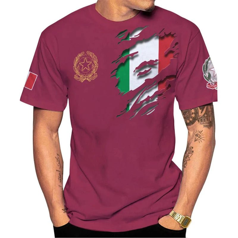 Italy Flag T-Shirts Italian National Emblem Printed Round Neck Short Sleeves Tee Shirts Men Women Kids Clothes Streetwear Tees - Clothesfassion.store