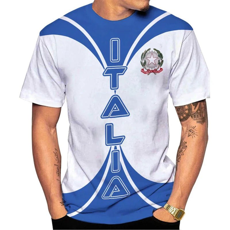 Italy Flag T-Shirts Italian National Emblem Printed Round Neck Short Sleeves Tee Shirts Men Women Kids Clothes Streetwear Tees - Clothesfassion.store