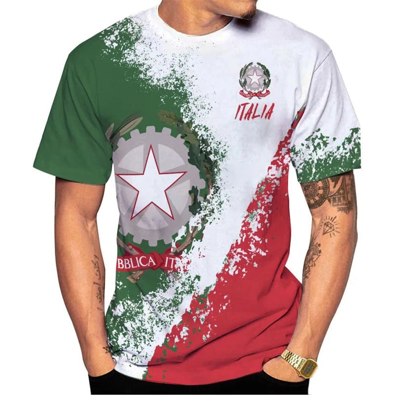 Italy Flag T-Shirts Italian National Emblem Printed Round Neck Short Sleeves Tee Shirts Men Women Kids Clothes Streetwear Tees - Clothesfassion.store