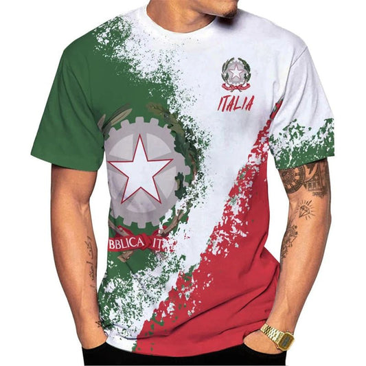 Italy Flag T-Shirts Italian National Emblem Printed Round Neck Short Sleeves Tee Shirts Men Women Kids Clothes Streetwear Tees - Clothesfassion.store