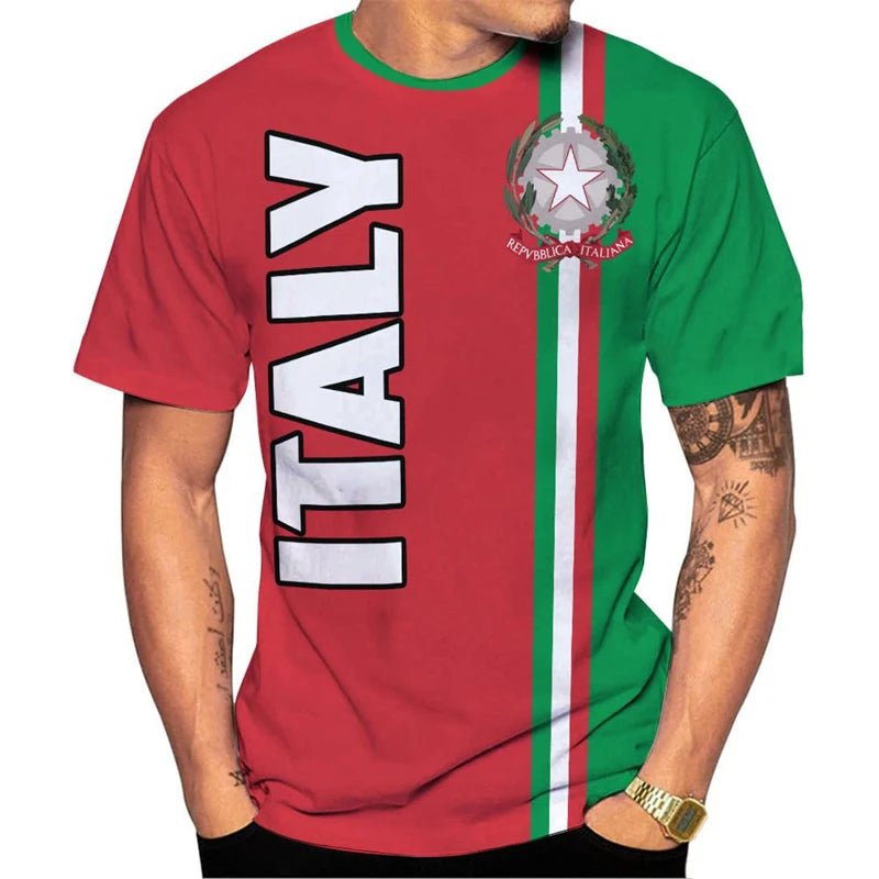 Italy Flag T-Shirts Italian National Emblem Printed Round Neck Short Sleeves Tee Shirts Men Women Kids Clothes Streetwear Tees - Clothesfassion.store