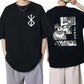Japan Anime Berserk T-Shirt Guts Print Graphic Tee Men's 90s Summer Short Sleeve Casual Manga Dark Fantasy Black Swordsman Style - Clothesfassion.store