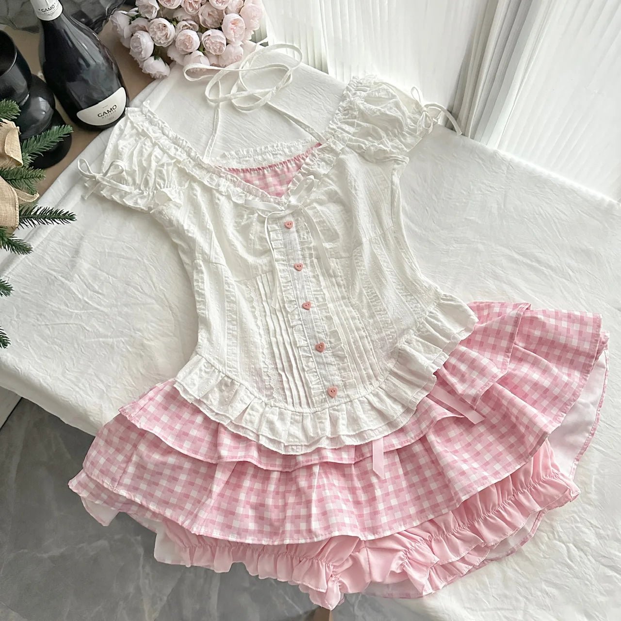 Japanese Kawaii Lolita Elegant 2 Piece Sets Women Pink Y2k Bow Design Mini Skirt Suit Female Princess Sweet Chic Outfits Summer - Clothesfassion.store