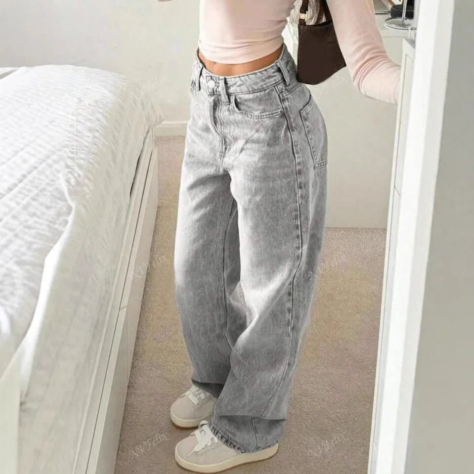 Jeans Women Straight Pants Denims Washed High Waist Distressed Pockets Female 2025 Streetwear Vintage Full Length Trousers - Clothesfassion.store