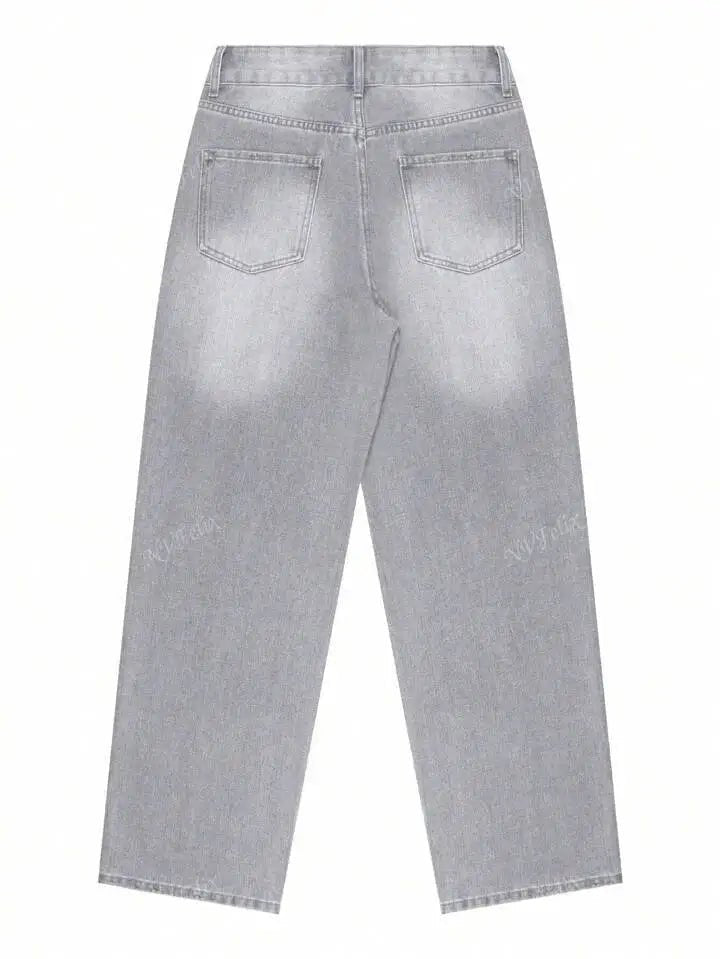 Jeans Women Straight Pants Denims Washed High Waist Distressed Pockets Female 2025 Streetwear Vintage Full Length Trousers - Clothesfassion.store