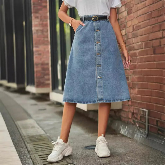 Knee Length Skirts Denim Slim Fit Women Skirt Wrap Buttocks Zipper Fly Sexy High Waist Spliced Distressed Vintage Sashes - Clothesfassion.store