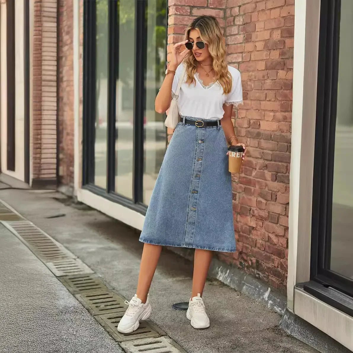 Knee Length Skirts Denim Slim Fit Women Skirt Wrap Buttocks Zipper Fly Sexy High Waist Spliced Distressed Vintage Sashes - Clothesfassion.store