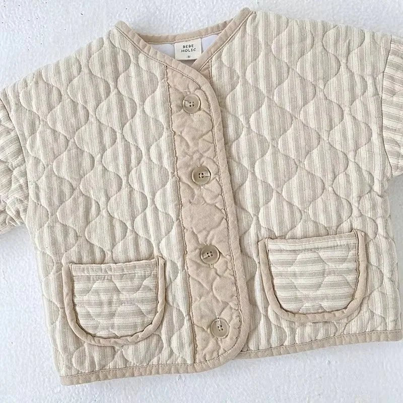 Korean New Baby Kids Vintage Rhombus Double Layer Jacket Autumn Winter Boys Girls Cotton Padded Parka Children Warm Quilted Coat - Clothesfassion.store