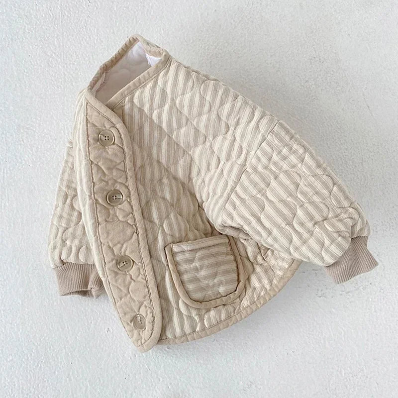 Korean New Baby Kids Vintage Rhombus Double Layer Jacket Autumn Winter Boys Girls Cotton Padded Parka Children Warm Quilted Coat - Clothesfassion.store