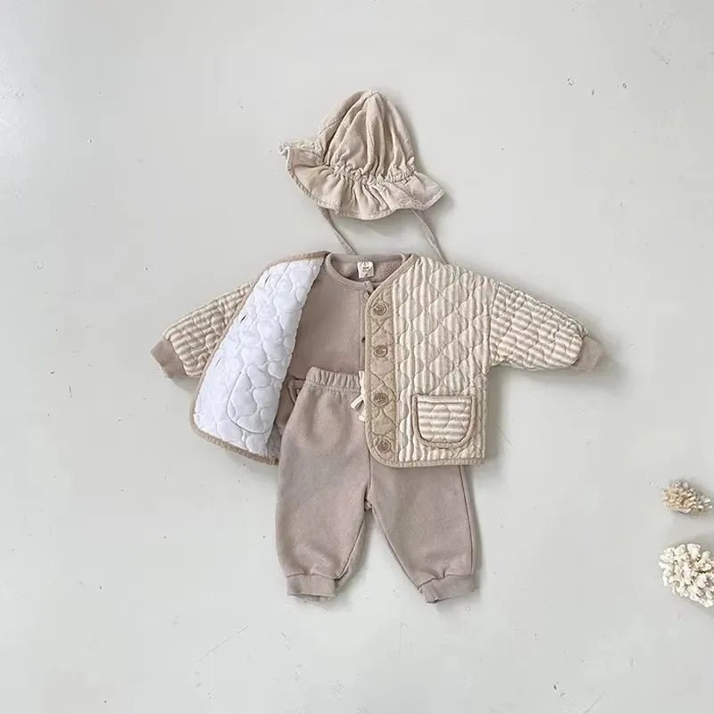 Korean New Baby Kids Vintage Rhombus Double Layer Jacket Autumn Winter Boys Girls Cotton Padded Parka Children Warm Quilted Coat - Clothesfassion.store