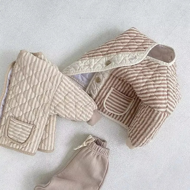 Korean New Baby Kids Vintage Rhombus Double Layer Jacket Autumn Winter Boys Girls Cotton Padded Parka Children Warm Quilted Coat - Clothesfassion.store