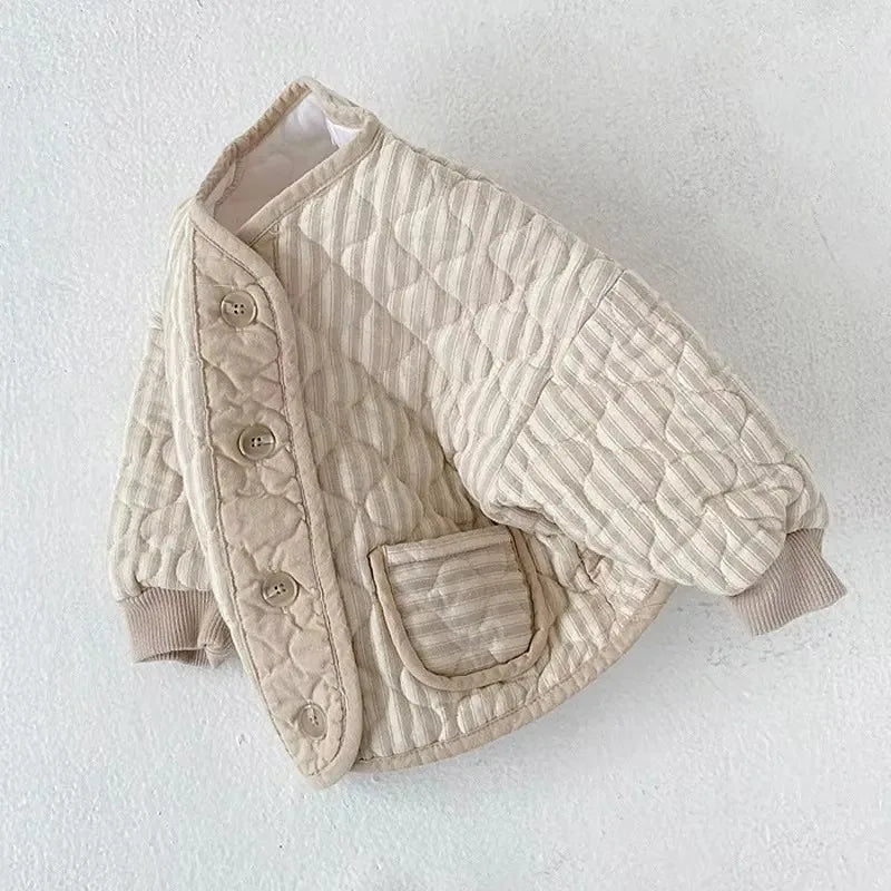 Korean New Baby Kids Vintage Rhombus Double Layer Jacket Autumn Winter Boys Girls Cotton Padded Parka Children Warm Quilted Coat - Clothesfassion.store