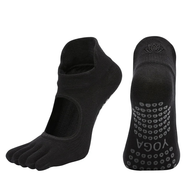Ladies Breathable Yoga Socks with Grips Non - Slip Five Finger Pilates Socks for Women Backless Ballet Dance Fitness Toe Socks - Clothesfassion.store