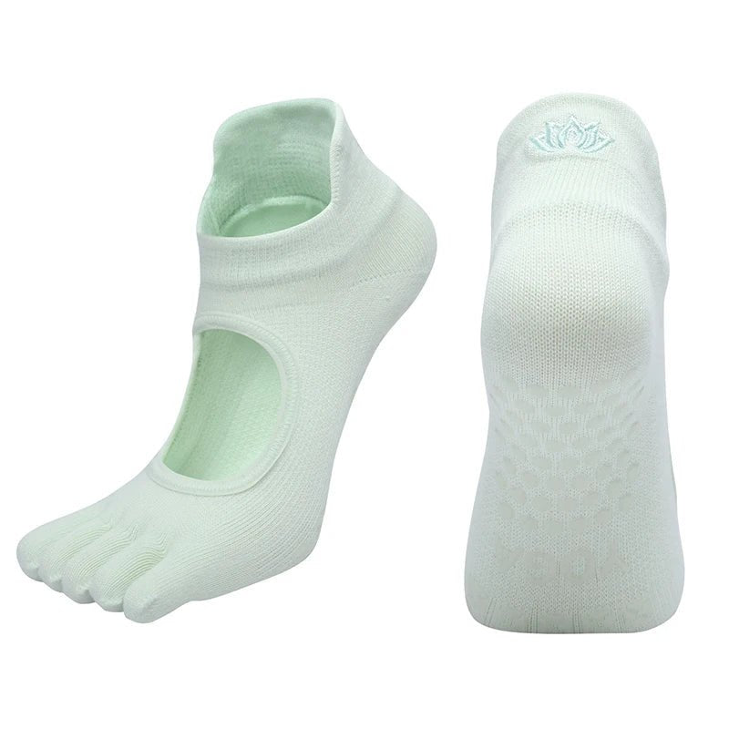 Ladies Breathable Yoga Socks with Grips Non - Slip Five Finger Pilates Socks for Women Backless Ballet Dance Fitness Toe Socks - Clothesfassion.store