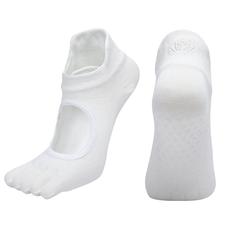 Ladies Breathable Yoga Socks with Grips Non - Slip Five Finger Pilates Socks for Women Backless Ballet Dance Fitness Toe Socks - Clothesfassion.store