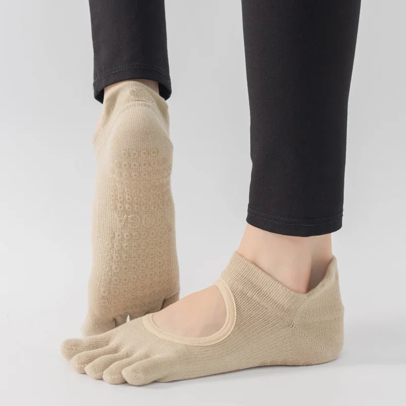 Ladies Breathable Yoga Socks with Grips Non - Slip Five Finger Pilates Socks for Women Backless Ballet Dance Fitness Toe Socks - Clothesfassion.store