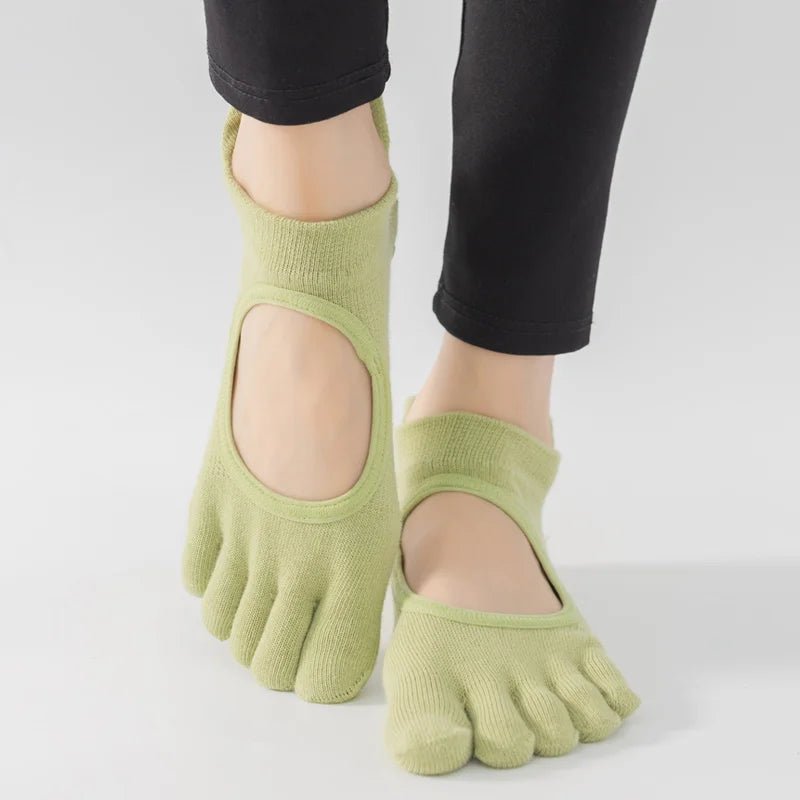 Ladies Breathable Yoga Socks with Grips Non - Slip Five Finger Pilates Socks for Women Backless Ballet Dance Fitness Toe Socks - Clothesfassion.store
