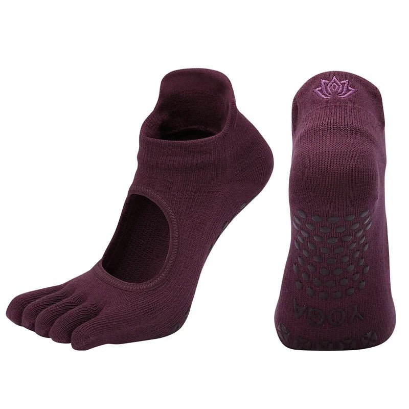 Ladies Breathable Yoga Socks with Grips Non - Slip Five Finger Pilates Socks for Women Backless Ballet Dance Fitness Toe Socks - Clothesfassion.store