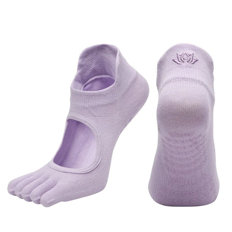 Ladies Breathable Yoga Socks with Grips Non - Slip Five Finger Pilates Socks for Women Backless Ballet Dance Fitness Toe Socks - Clothesfassion.store