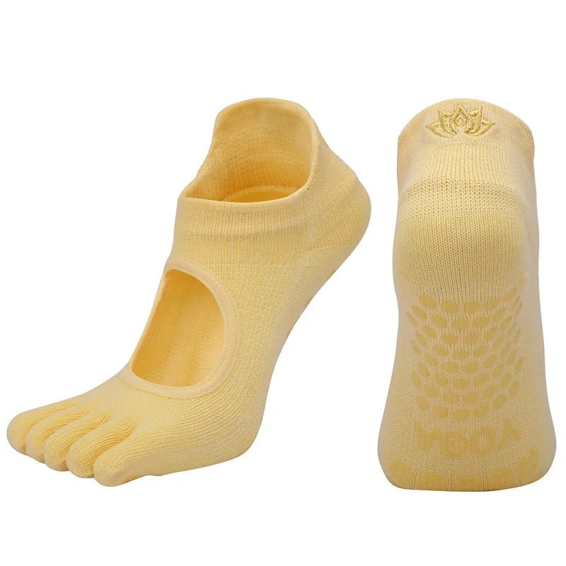 Ladies Breathable Yoga Socks with Grips Non - Slip Five Finger Pilates Socks for Women Backless Ballet Dance Fitness Toe Socks - Clothesfassion.store